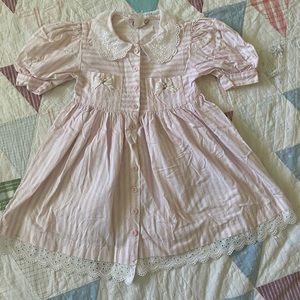 Vintage Girls Pink & White Striped Dress